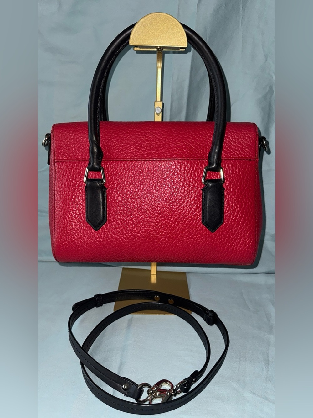 kate spade Red Pebbled Leather Satchel with Black Handles & Strap - Picture 3 of 13
